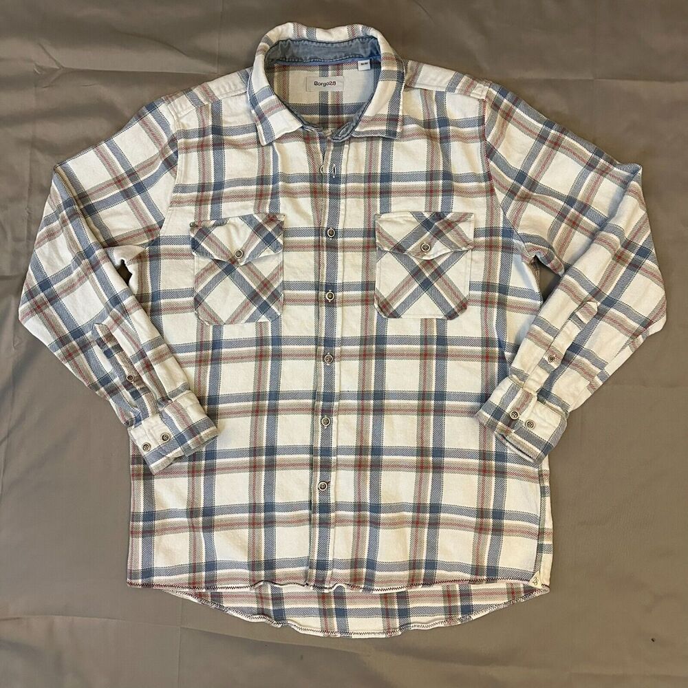 Borgo28 Indigo Plaid Sport Shirt Mens Shirt Size M Blue Plaid Heavyweight Twill